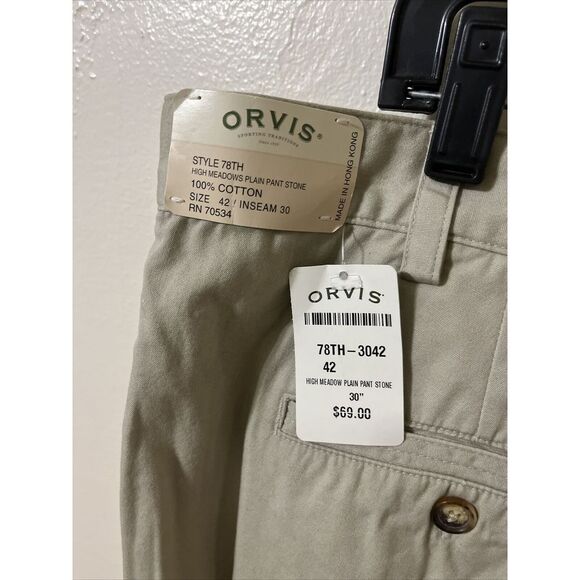 ORVIS 78th Hight Meadows Plain pants Stone 42x30 100% Cotton Chino MSRP $69 NWT - Picture 4 of 13